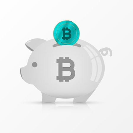 Piggy bank with bitcoin isolated on white background. Vector illustrationのイラスト素材