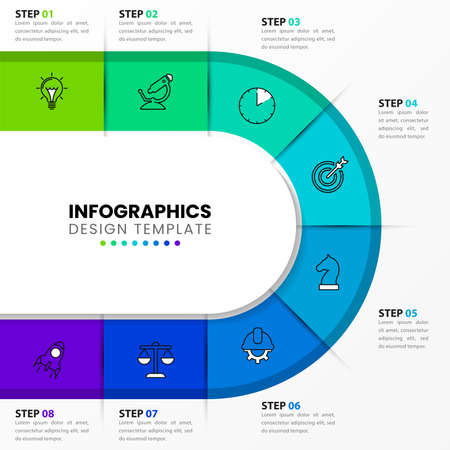 Infographic design template. Creative concept with 8 steps. Can be used for workflow layout, diagram, banner, web design. Vector illustrationのイラスト素材