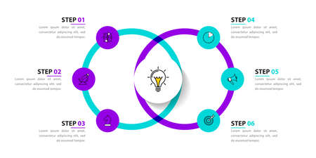 Infographic design template. Creative concept with 6 steps. Can be used for workflow layout, diagram, banner, webdesign. Vector illustrationのイラスト素材