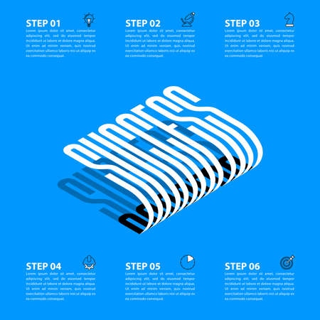 Infographic design template. Business concept with 6 steps. Can be used for workflow layout, diagram, banner, webdesign. Vector illustrationのイラスト素材