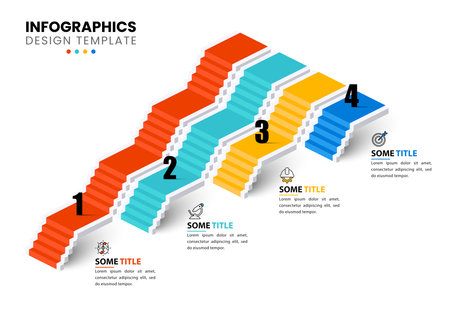 Infographic template with icons and 4 options or steps. Staircase. Can be used for workflow layout, diagram, banner, webdesign. Vector illustrationのイラスト素材