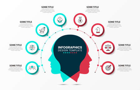 Infographic template with icons and 8 options or steps. Two face. Can be used for workflow layout,...
