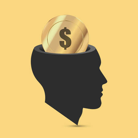 Open head with dollar coin. Business mind. Vector illustrationのイラスト素材