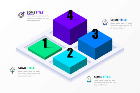 Infographic template with icons and 4 options or steps. Isometric. Can be used for workflow layout, diagram, banner, webdesign. Vector illustrationのイラスト素材