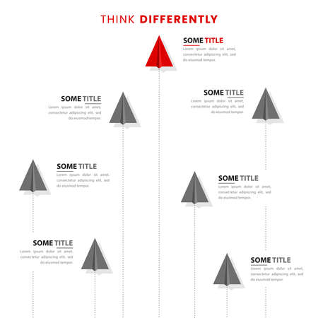 Infographic template with 7 paper planes. Think differently. Can be used for workflow layout, diagram, banner, webdesign. Vector illustrationのイラスト素材
