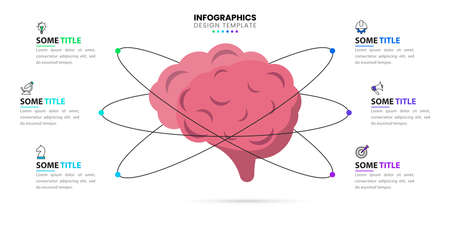 Infographic template with icons and 6 options or steps. Brain. Can be used for workflow layout, diagram, banner, webdesign. Vector illustrationのイラスト素材