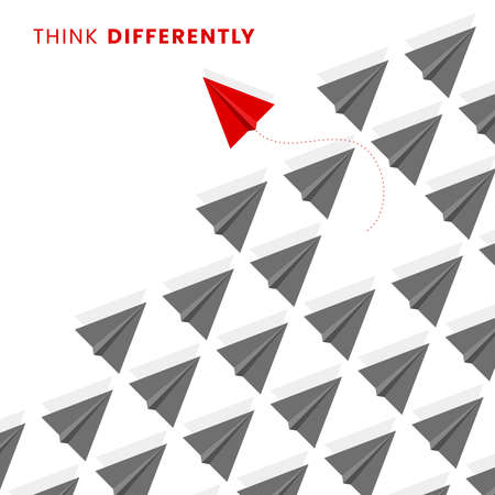 Think Differently. Business metaphor. Paper plane. Vector illustrationのイラスト素材