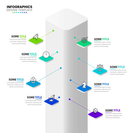 Infographic template with icons and 8 options or steps. Tower. Can be used for workflow layout, diagram, banner, webdesign. Vector illustrationのイラスト素材