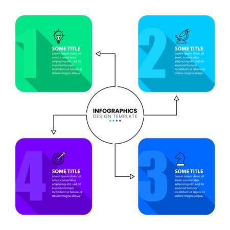 Infographic template with icons and 4 options or steps. Squares. Can be used for workflow layout, diagram, banner, web design. Vector illustrationのイラスト素材