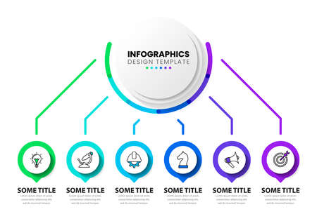 Infographic template with icons and 6 options or steps. Circle. Can be used for workflow layout, diagram, banner, web design. Vector illustrationのイラスト素材