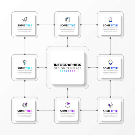 Infographic template with icons and 8 options or steps. Rectangle. Can be used for workflow layout, diagram, banner, web design. Vector illustrationのイラスト素材