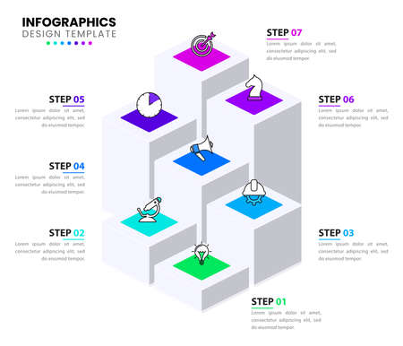 Infographic template with icons and 7 options or steps. Can be used for workflow layout, diagram, banner, web design. Vector illustrationのイラスト素材