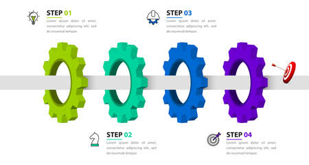 Infographic template with icons and 4 options or steps. Gears. Can be used for workflow layout, diagram, banner, web design. Vector illustrationのイラスト素材
