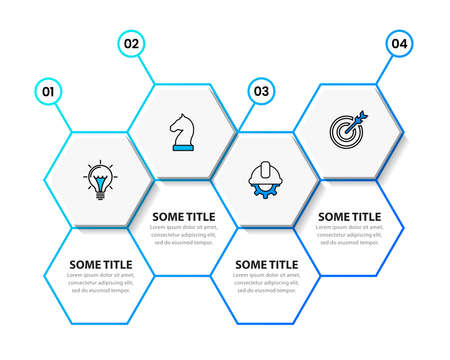 Infographic template with icons and 4 options or steps. Hexagon. Can be used for workflow layout, diagram, banner, web design. Vector illustrationのイラスト素材