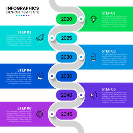 Infographic template with icons and 6 options or steps. Timeline. Can be used for workflow layout, diagram, banner, web design. Vector illustrationのイラスト素材