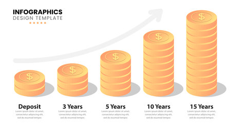 Infographic design template. Investment concept with 5 steps. Can be used for workflow layout, diagram, banner, web design. Vector illustrationのイラスト素材