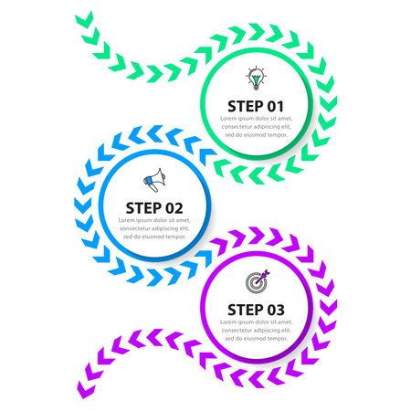 Ilustración de Infographic template with icons and 3 options or steps. Idly. Can be used for workflow layout, diagram, banner, web design. Vector illustration - Imagen libre de derechos