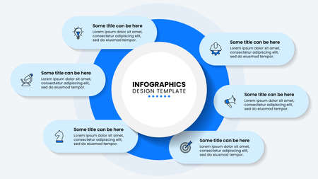 Infographic template with icons and 6 options or steps. Blue circle. Can be used for workflow layout, diagram, banner, web design. Vector illustrationのイラスト素材
