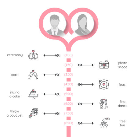 Infographic template. Wedding timeline with 8 steps. Vector illustrationのイラスト素材
