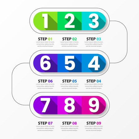 Infographic template with 9 options or steps. Can be used for workflow layout, diagram, banner, web design. Vector illustrationのイラスト素材