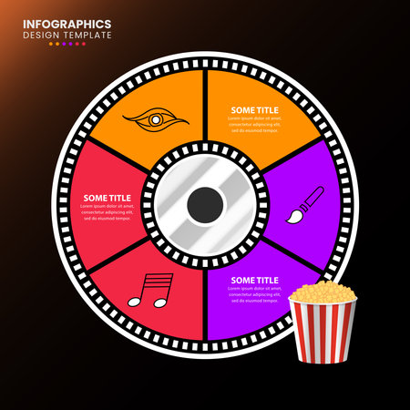 Infographic template with icons and 3 or 6 steps. Cinema cincept. Can be used for workflow layout, diagram, banner, web design. Vector illustrationのイラスト素材