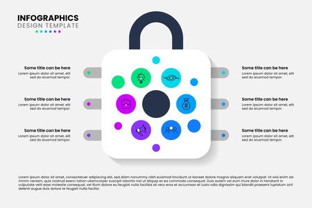 Infographic template with icons and 6 options or steps. Security lock. Can be used for workflow layout, diagram, banner, web design. Vector illustrationのイラスト素材