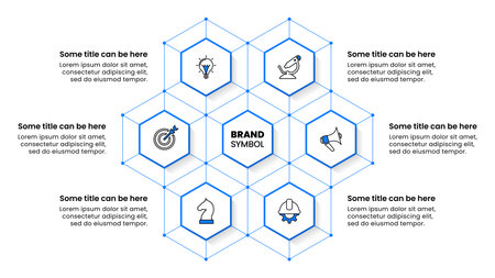 Infographic template with icons and 6 options or steps. Hexagon. Can be used for workflow layout, diagram, banner, web design. Vector illustrationのイラスト素材