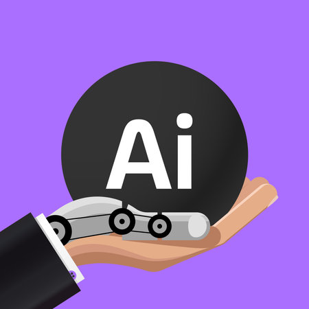 Infographic template. A semi-robotic hand holding a circle with the text artificial intelligence. Vectorのイラスト素材