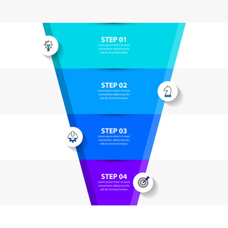 Infographic template with icons and 4 options or steps. Funnel. Can be used for workflow layout, diagram, banner, web design. Vector illustrationのイラスト素材
