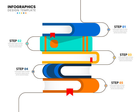 Infographic template with 5 options or steps. Books. Can be used for workflow layout, diagram, banner, web design. Vector illustrationのイラスト素材