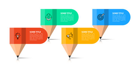 Infographic template with icons and 4 options or steps. Pencil. Can be used for workflow layout, diagram, banner, web design. Vector illustrationのイラスト素材