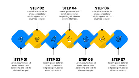 Infographic template with icons and 7 options or steps. Can be used for workflow layout, diagram, banner, web design. Vector illustrationのイラスト素材