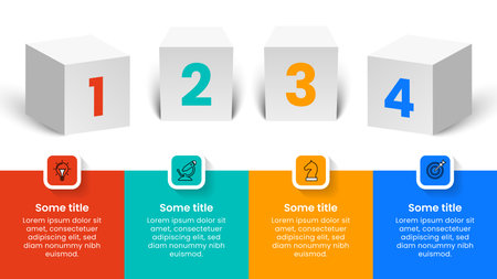 Infographic template with icons and 4 options or steps. 3d Cubes. Can be used for workflow layout, diagram, banner, web design. Vector illustrationのイラスト素材