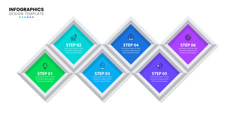 Infographic template with icons and 6 options or steps. Frames. Can be used for workflow layout, diagram, banner, web design. Vector illustrationのイラスト素材