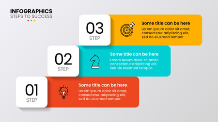 Infographic template with icons and 3 options or steps. Stairs. Can be used for workflow layout, diagram, banner, web design. Vector illustrationのイラスト素材
