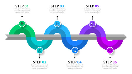 Infographic template with icons and 6 options or steps. Idly. Can be used for workflow layout, diagram, banner, web design. Vector illustrationのイラスト素材