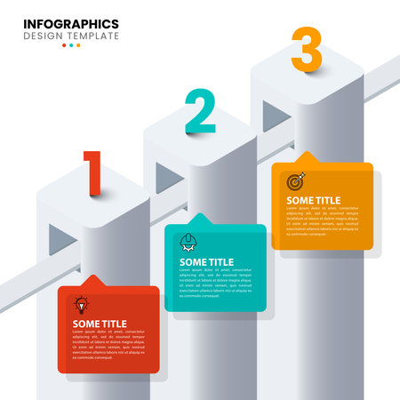 Infographic template with icons and 3 options or steps. Columns. Can be used for workflow layout, diagram, banner, web design. Vector illustrationのイラスト素材