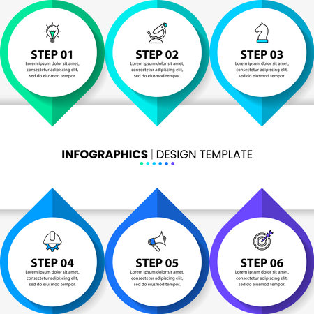 Infographic template with icons and 6 options or steps. Pointers. Can be used for workflow layout, diagram, banner, web design. Vector illustrationのイラスト素材