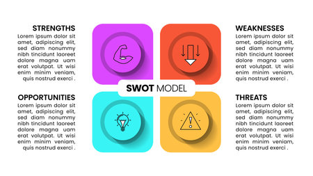 Infographic template with icons and 4 options or steps. SWOT. Can be used for workflow layout, diagram, banner, web design. Vector illustrationのイラスト素材