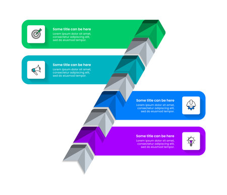 Infographic template with icons and 4 options or steps. Arrows in line. Can be used for workflow layout, diagram, banner, web design. Vector illustrationのイラスト素材