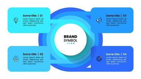 Infographic template with icons and 4 options or steps. Layered circle. Can be used for workflow layout, diagram, banner, web design. Vector illustrationのイラスト素材