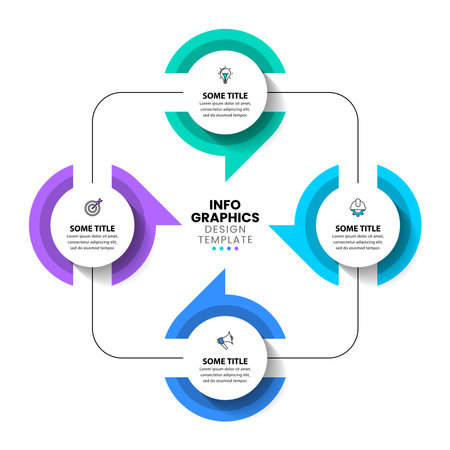 Infographic template with icons and 4 options or steps. Connected Circles. Can be used for workflow layout, diagram, web design. Vector illustrationのイラスト素材