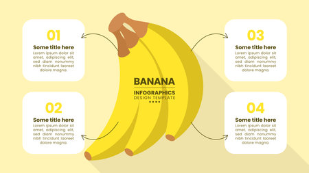Infographic template with 4 options or steps. Banana. Can be used for workflow layout, diagram, banner, web design. Vector illustrationのイラスト素材