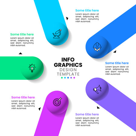 Infographic template with icons and 5 options or steps. Spheres. Can be used for workflow layout, diagram, banner, web design. Vector illustrationのイラスト素材