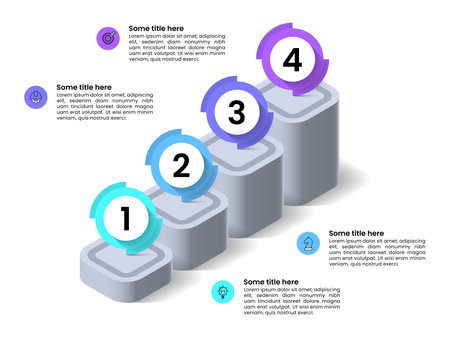 Infographic template with icons and 4 options or steps. Staircase. Can be used for workflow layout, banner, diagram, web design. Vector illustrationのイラスト素材