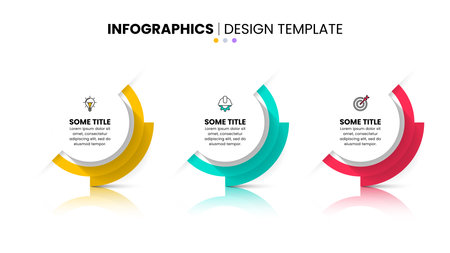 Infographic template with icons and 3 options or steps. Standing circles. Can be used for workflow layout, diagram, banner, web design. Vector illustrationのイラスト素材