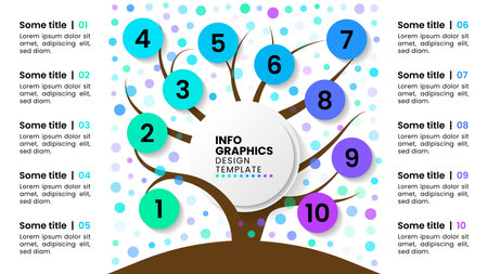 Infographic template with 10 options or steps. Tree. Can be used for workflow layout, diagram, banner, web design. Vector illustrationのイラスト素材