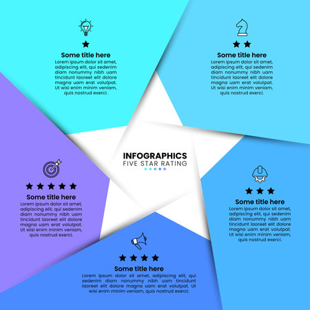 Infographic template with icons and 5 options or steps. Star rating. Can be used for workflow layout, diagram, banner, web design. Vector illustrationのイラスト素材