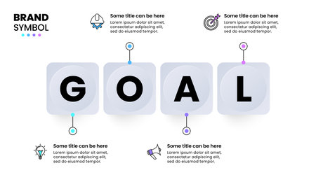 Infographic template with icons and 4 options or steps. Goal. Can be used for workflow layout, diagram, banner, web design. Vector illustrationのイラスト素材