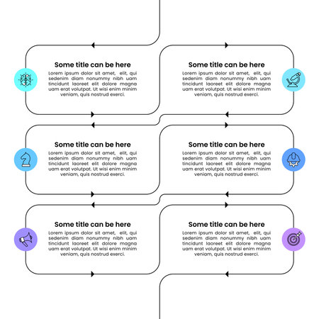 Infographic template with icons and 6 options or steps. Zigzag line. Can be used for workflow layout, diagram, banner, web design. Vector illustrationのイラスト素材